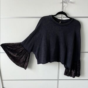 Free People Charcoal Grey Bell Sleeve Top